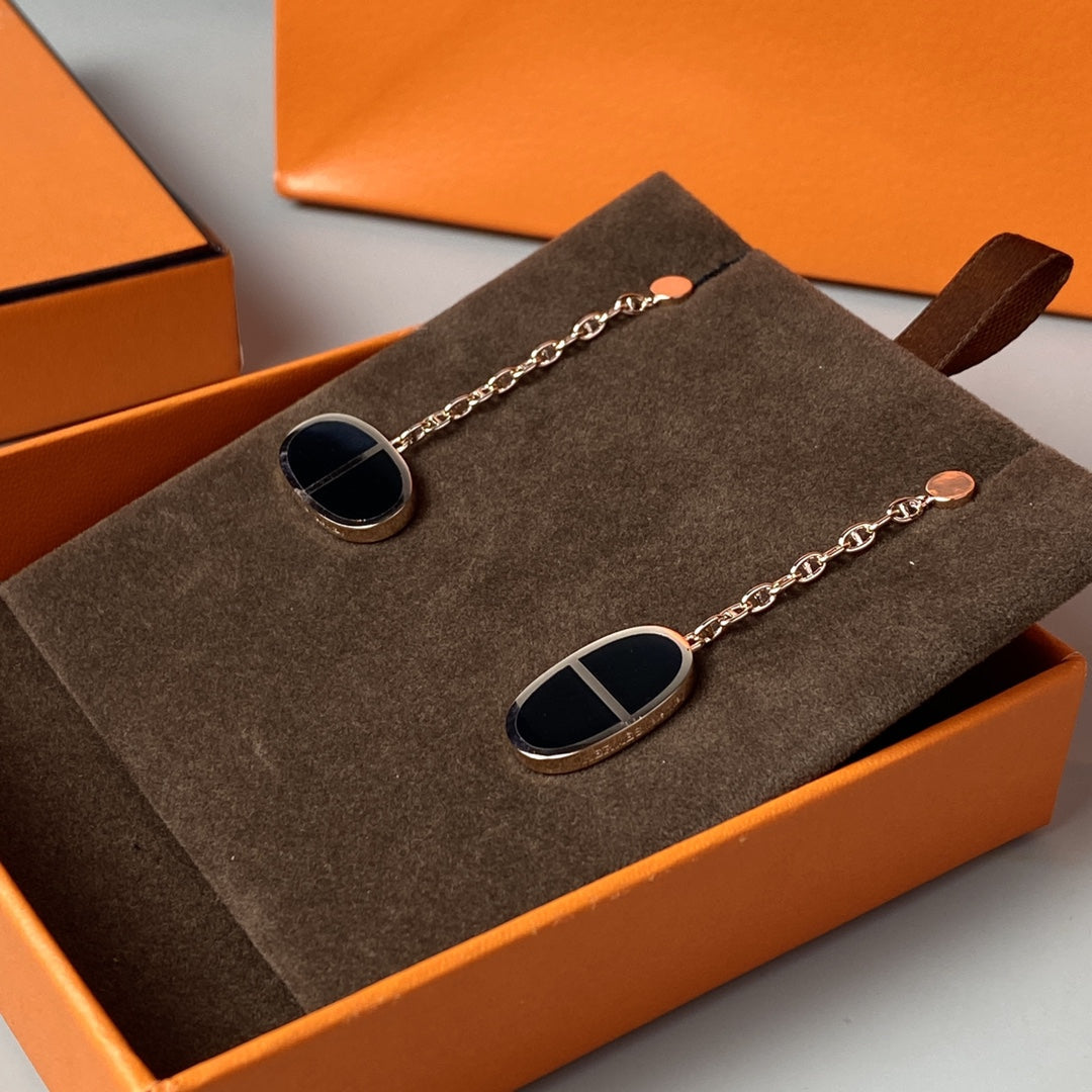 [Vintora]CHAINE VERSO BLACK CERAMIC EARRINGS