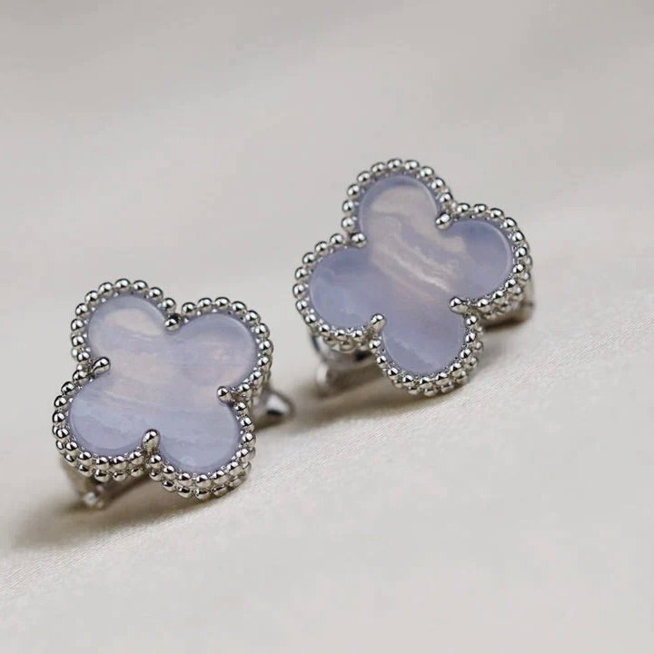 [Vintora]CLOVER MEDIUM 1 MOTIFS  WHITE MOP EARRINGS SILVER