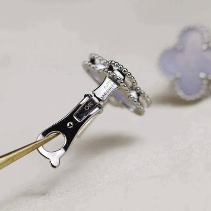 [Vintora]CLOVER MEDIUM 1 MOTIFS  WHITE MOP EARRINGS SILVER