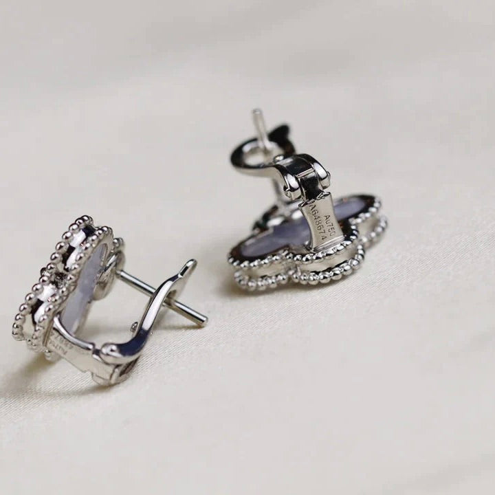 [Vintora]CLOVER MEDIUM 1 MOTIFS  WHITE MOP EARRINGS SILVER