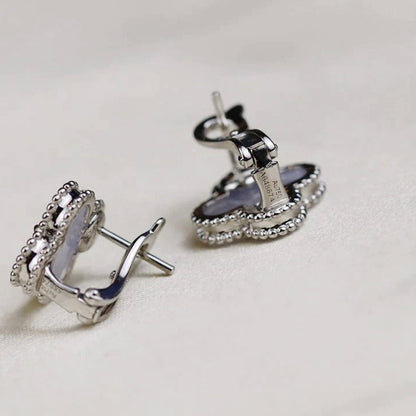 [Vintora]CLOVER MEDIUM 1 MOTIFS  WHITE MOP EARRINGS SILVER