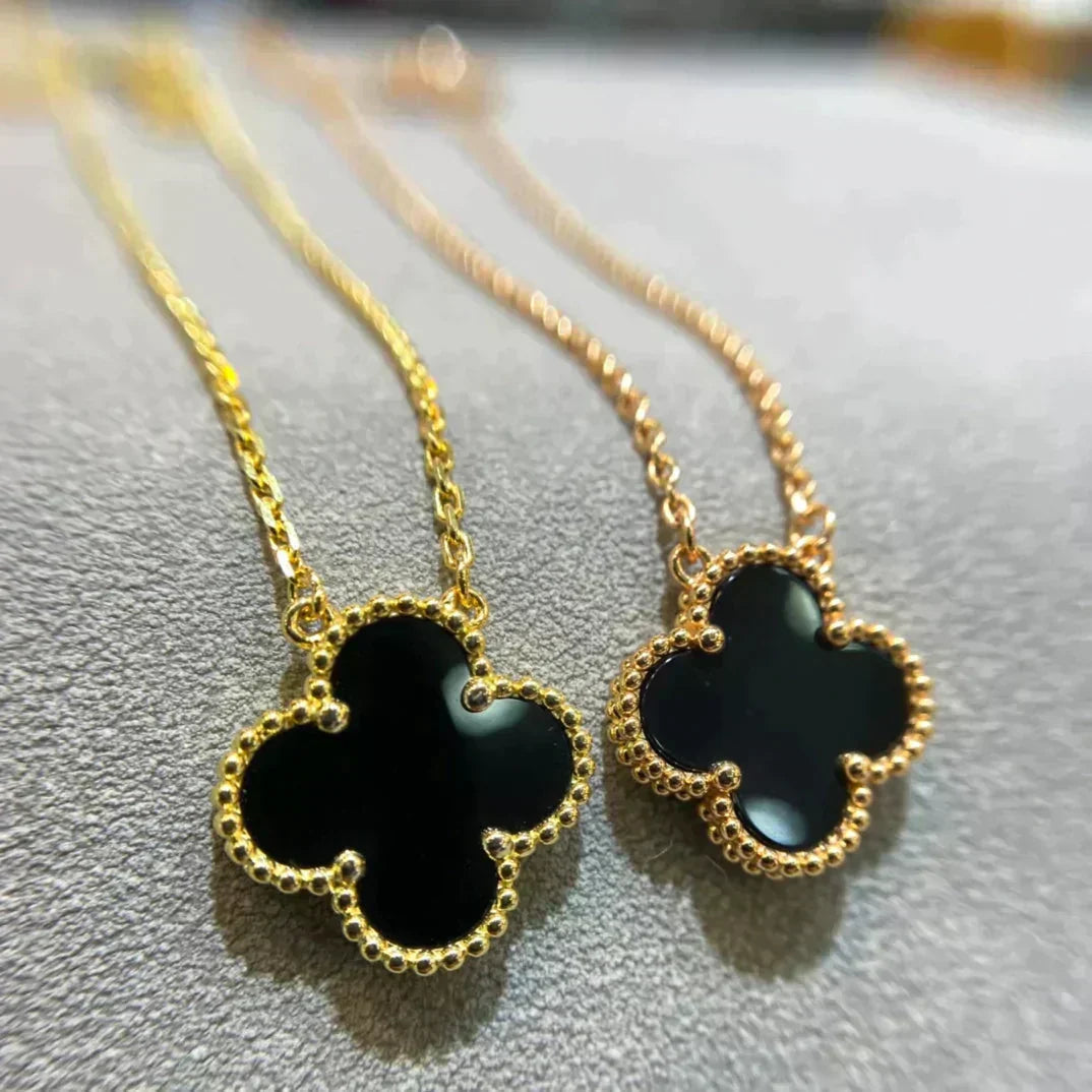 [Vintora]CLOVER 15MM BLACK ONYX SINGLE FLOWER NECKLACE