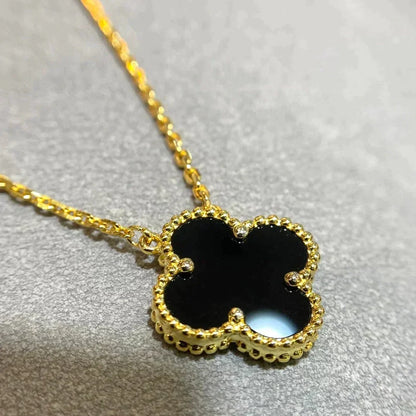 [Vintora]CLOVER 15MM BLACK ONYX SINGLE FLOWER NECKLACE