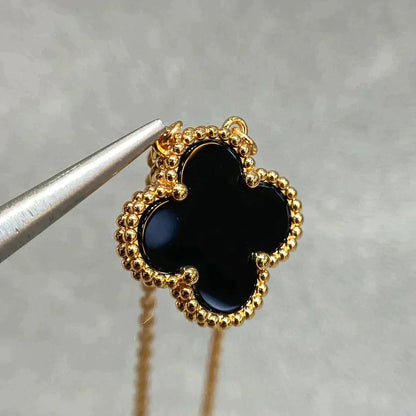 [Vintora]CLOVER 15MM BLACK ONYX SINGLE FLOWER NECKLACE