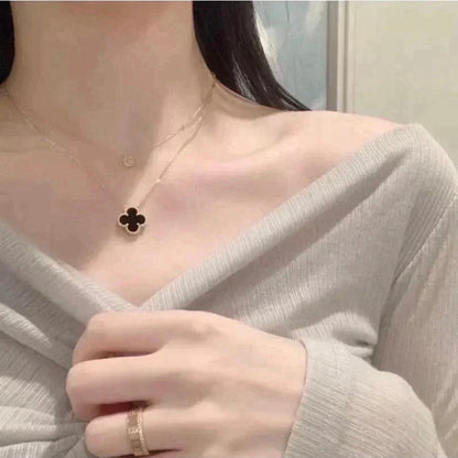 [Vintora]CLOVER 15MM BLACK ONYX SINGLE FLOWER NECKLACE