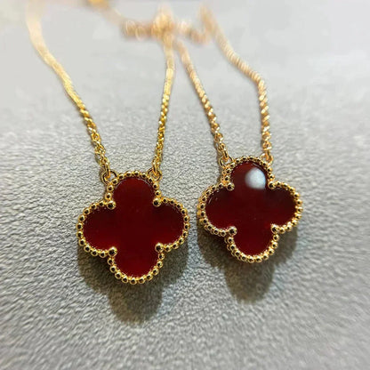 [Vintora]CLOVER 15MM CARNELIAN SINGLE FLOWER NECKLACE