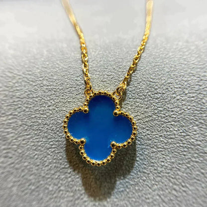 [Vintora]CLOVER 15MM BLUE AGATE NECKLACE
