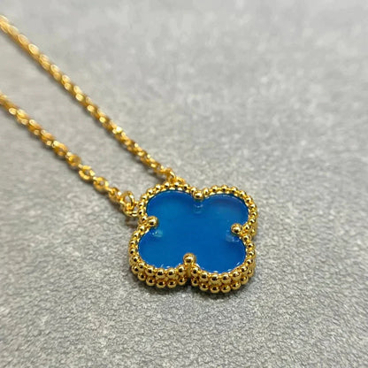 [Vintora]CLOVER 15MM BLUE AGATE NECKLACE
