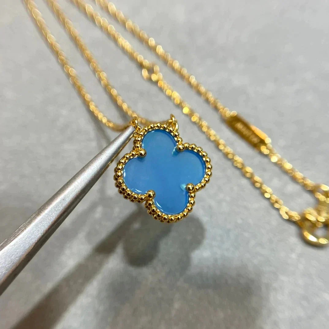 [Vintora]CLOVER 15MM BLUE AGATE NECKLACE