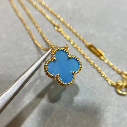 [Vintora]CLOVER 15MM BLUE AGATE NECKLACE