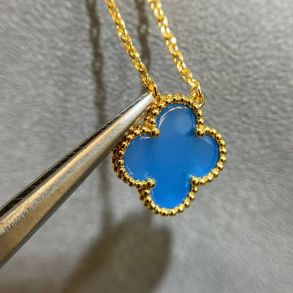 [Vintora]CLOVER 15MM BLUE AGATE NECKLACE