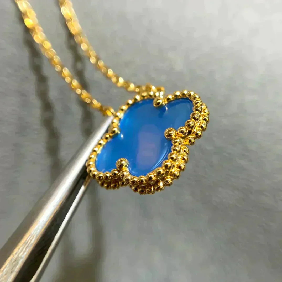 [Vintora]CLOVER 15MM BLUE AGATE NECKLACE