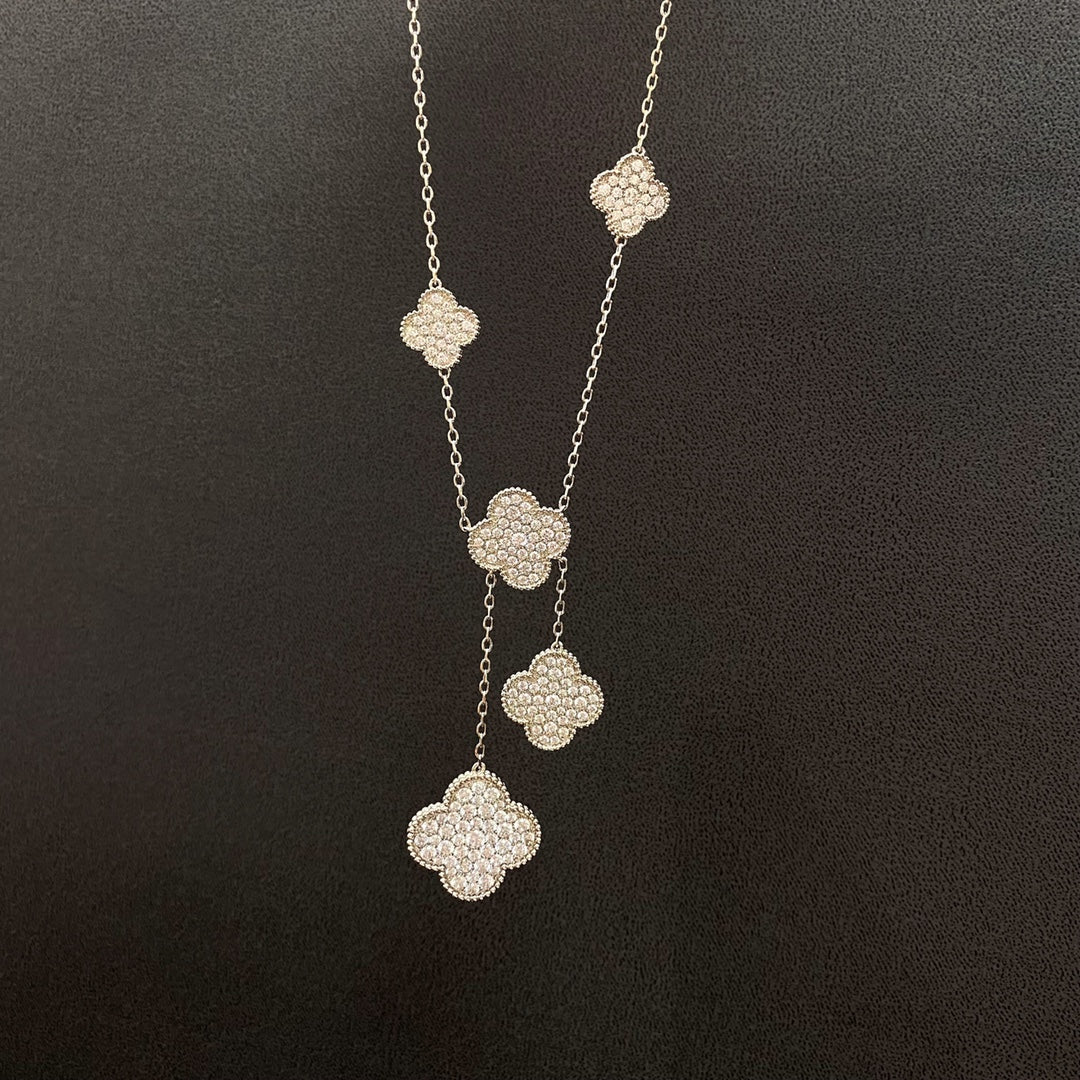 [Vintora]CLOVER 5 MOTIFS SILVER DIAMONDS NECKLACE