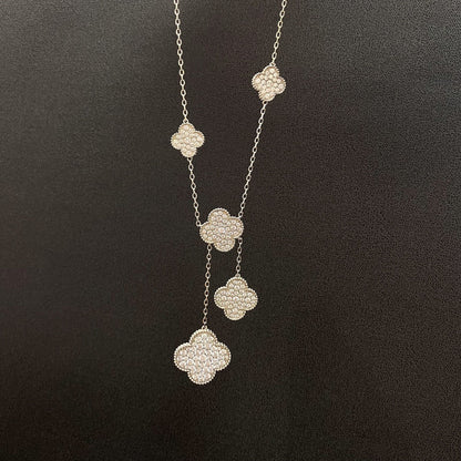 [Vintora]CLOVER 5 MOTIFS SILVER DIAMONDS NECKLACE