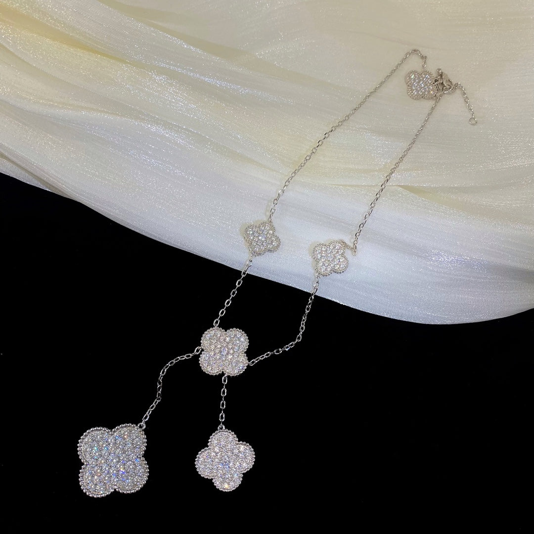 [Vintora]CLOVER 5 MOTIFS SILVER DIAMONDS NECKLACE