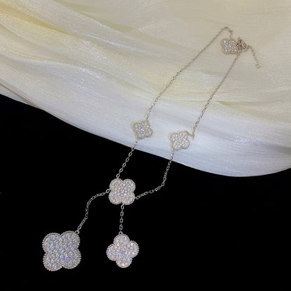 [Vintora]CLOVER 5 MOTIFS SILVER DIAMONDS NECKLACE