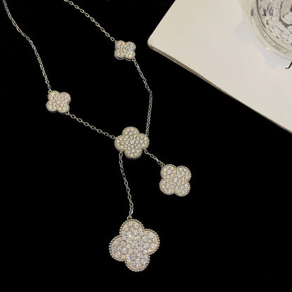 [Vintora]CLOVER 5 MOTIFS SILVER DIAMONDS NECKLACE