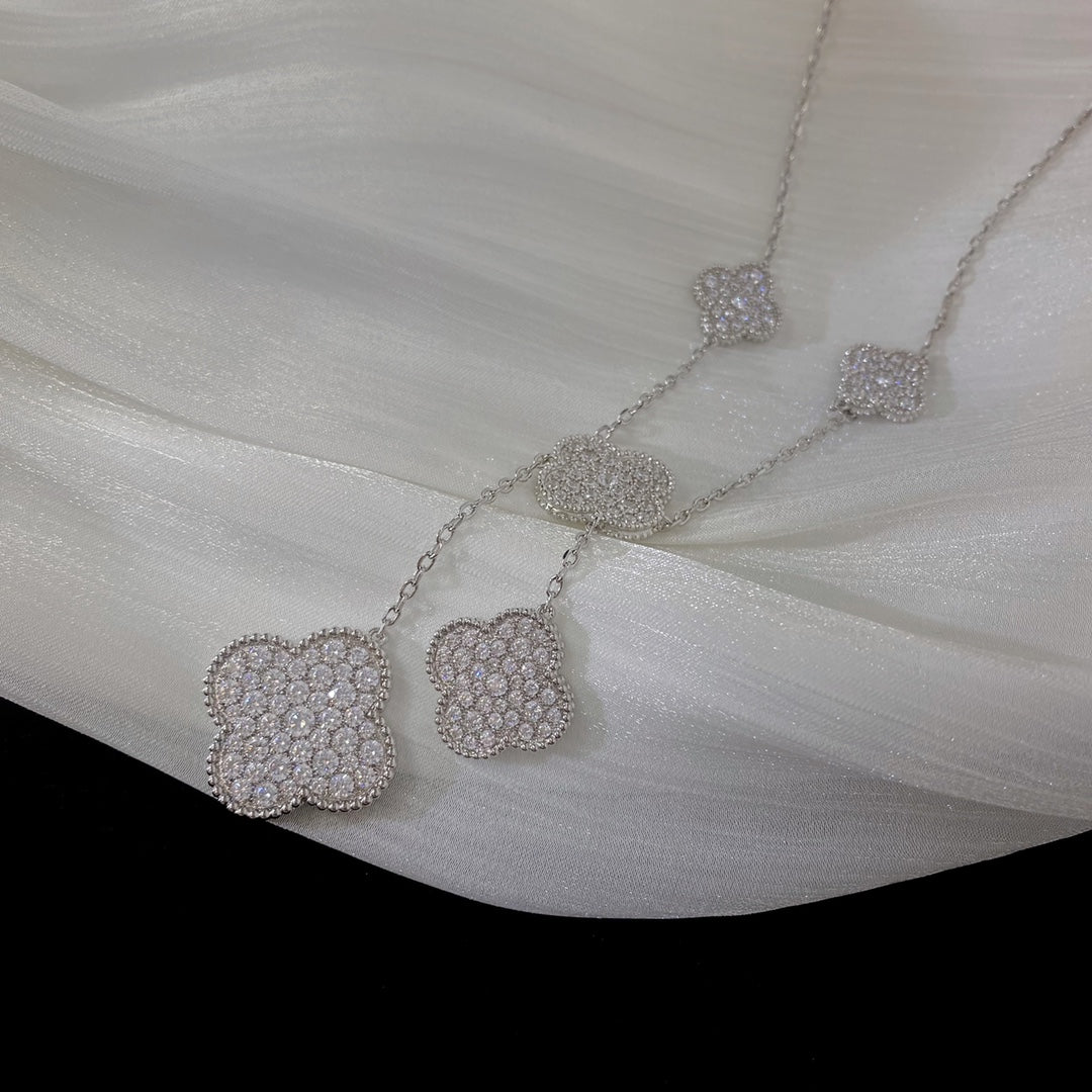 [Vintora]CLOVER 5 MOTIFS SILVER DIAMONDS NECKLACE