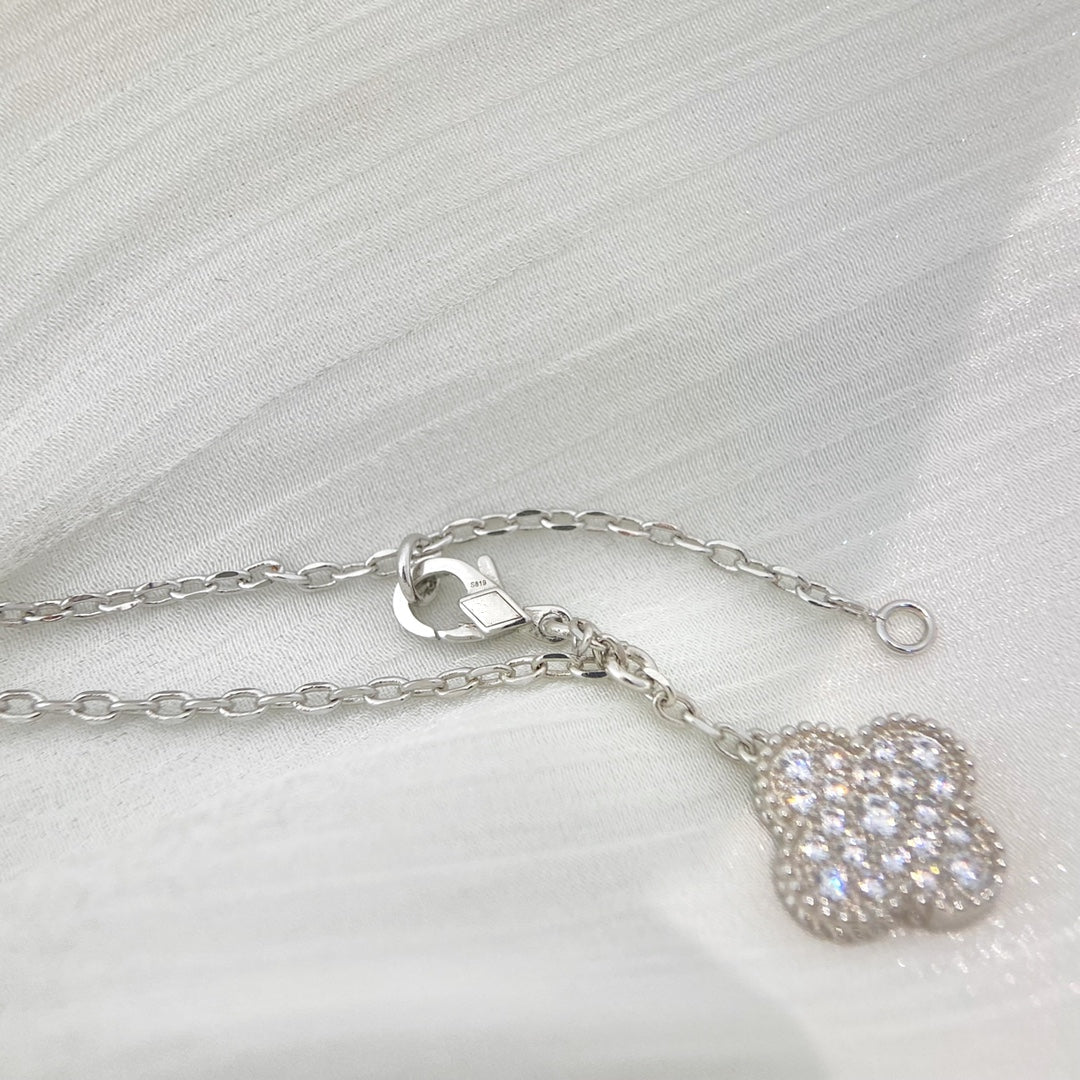 [Vintora]CLOVER 5 MOTIFS SILVER DIAMONDS NECKLACE