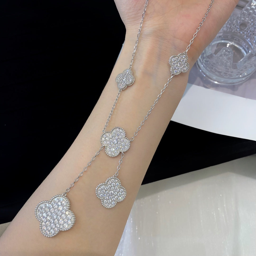 [Vintora]CLOVER 5 MOTIFS SILVER DIAMONDS NECKLACE