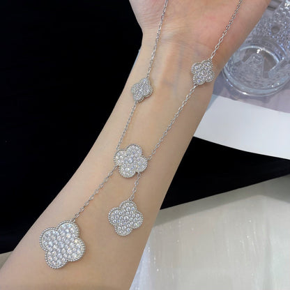 [Vintora]CLOVER 5 MOTIFS SILVER DIAMONDS NECKLACE