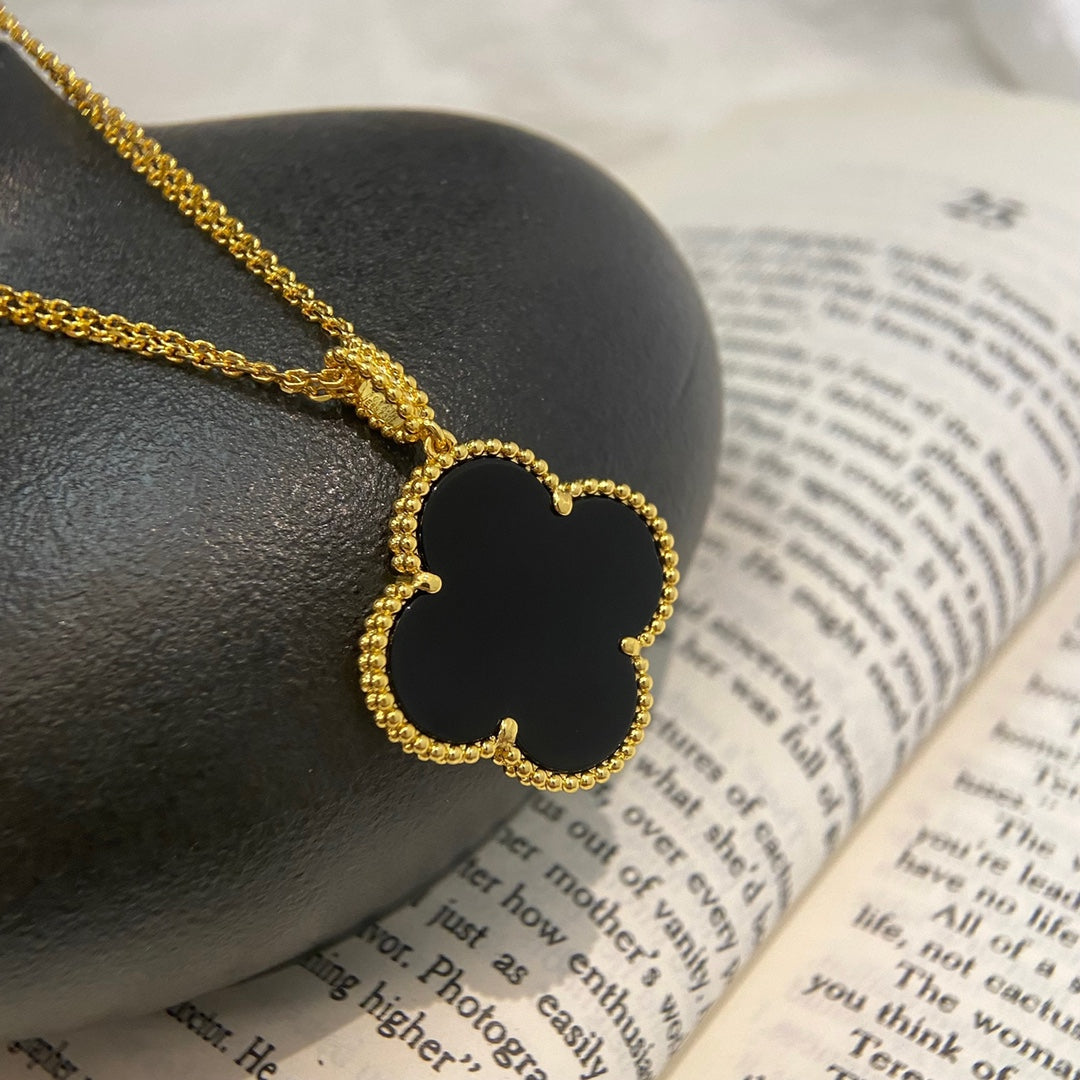 [Vintora]CLOVER 25MM NECKLACE GOLD ONYX