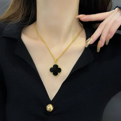 [Vintora]CLOVER 25MM NECKLACE GOLD ONYX