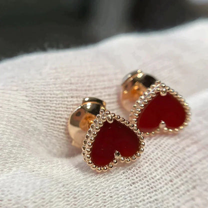 [Vintora]HEART CARNELIAN STUD EARRINGS
