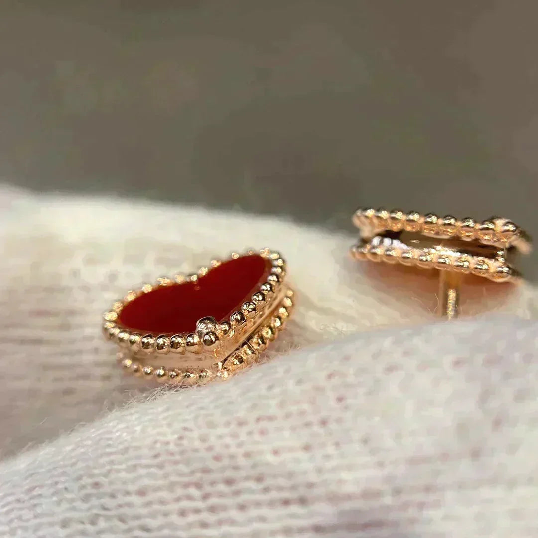 [Vintora]HEART CARNELIAN STUD EARRINGS