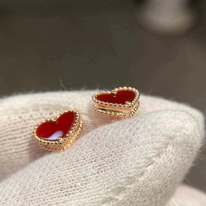 [Vintora]HEART CARNELIAN STUD EARRINGS