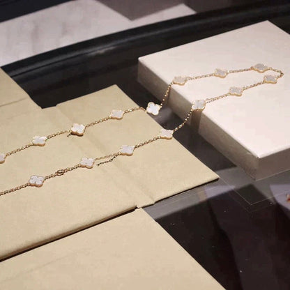 [Vintora]CLOVER 20 MOTIFS WHITE MOP NECKLACE