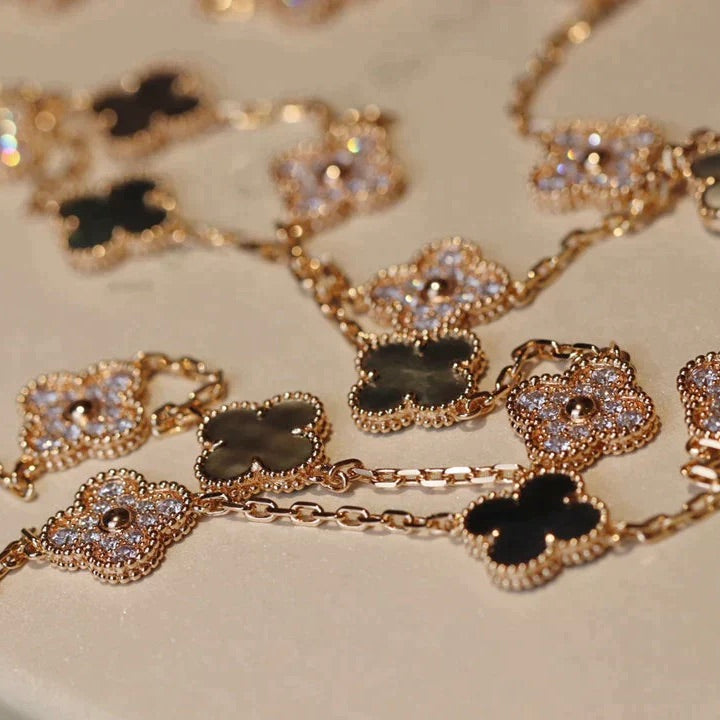 [Vintora]CLOVER 20 MOTIFS DARK MOP DIAMOND  NECKLACE