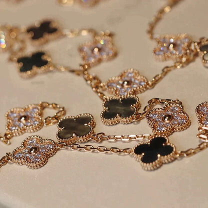 [Vintora]CLOVER 20 MOTIFS DARK MOP DIAMOND  NECKLACE