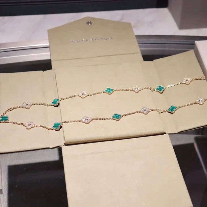 [Vintora]CLOVER 20 MOTIFS MALACHITE DIAMOND NECKLACE