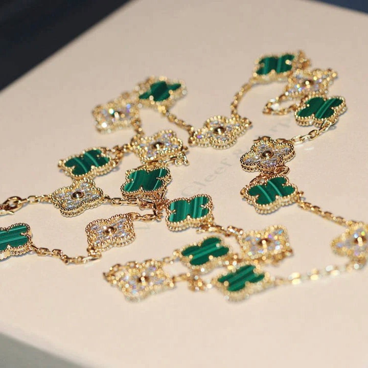 [Vintora]CLOVER 20 MOTIFS MALACHITE DIAMOND NECKLACE