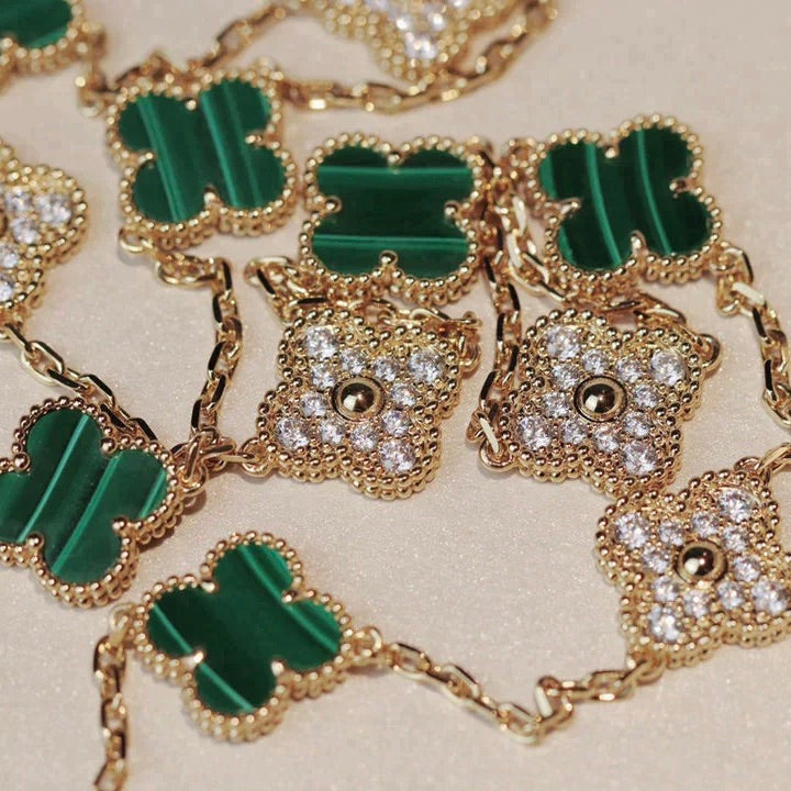 [Vintora]CLOVER 20 MOTIFS MALACHITE DIAMOND NECKLACE
