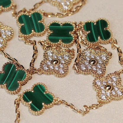 [Vintora]CLOVER 20 MOTIFS MALACHITE DIAMOND NECKLACE