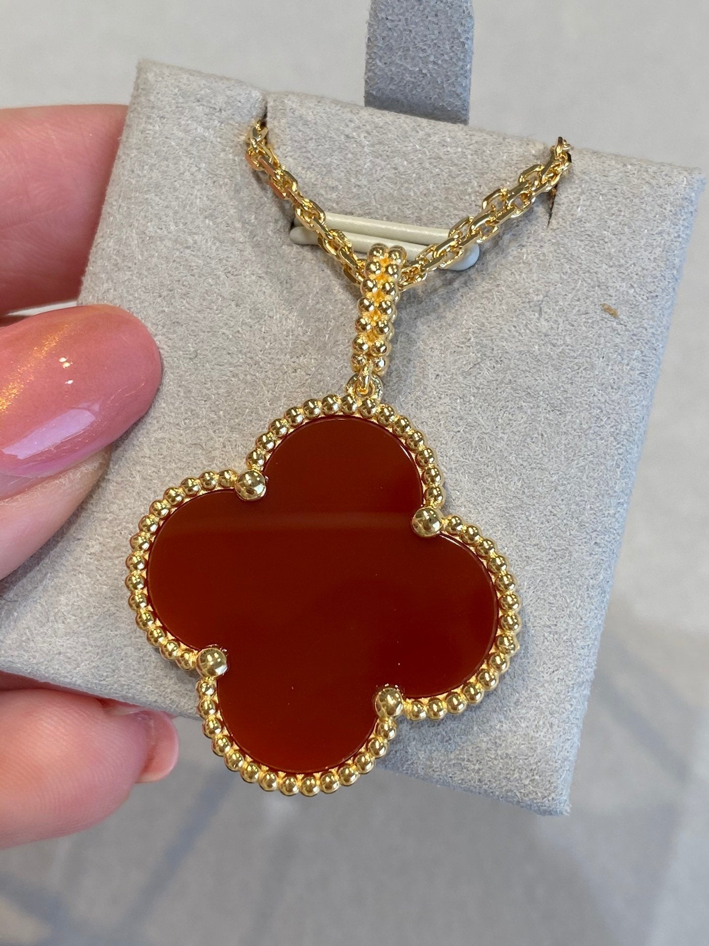 [Vintora]CLOVER 25MM NECKLACE GOLD CARNELIAN