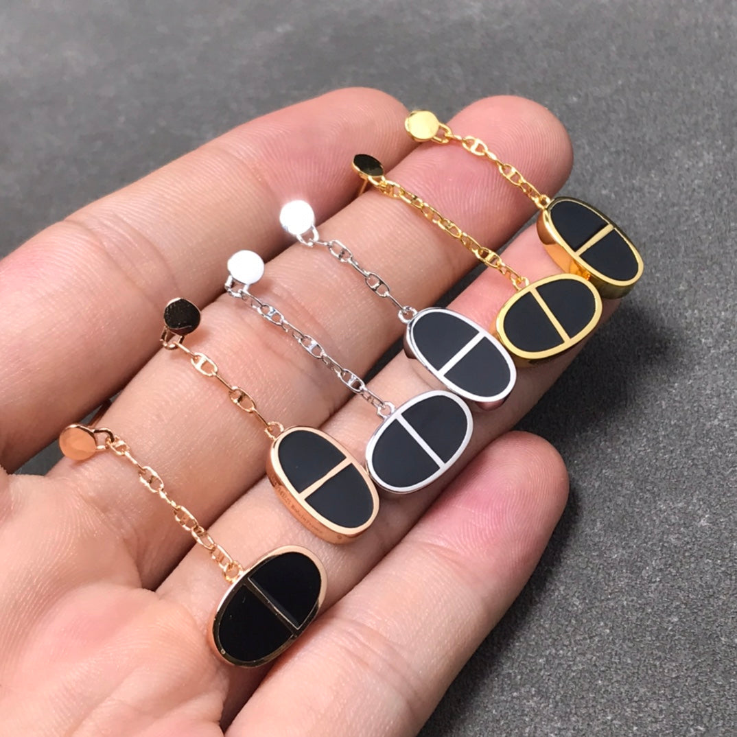[Vintora]CHAINE VERSO BLACK CERAMIC SILVER EARRINGS