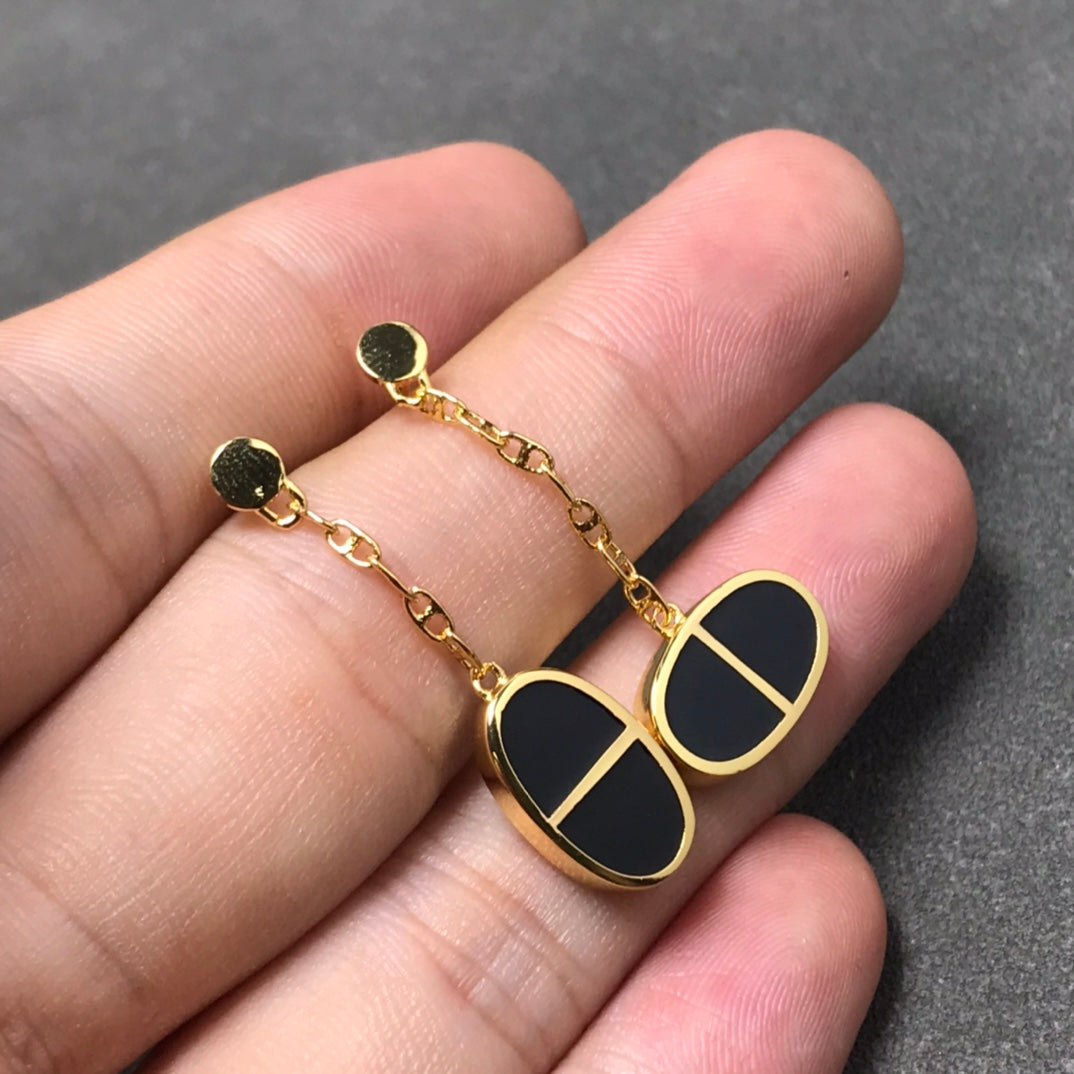[Vintora]CHAINE VERSO BLACK CERAMIC SILVER EARRINGS