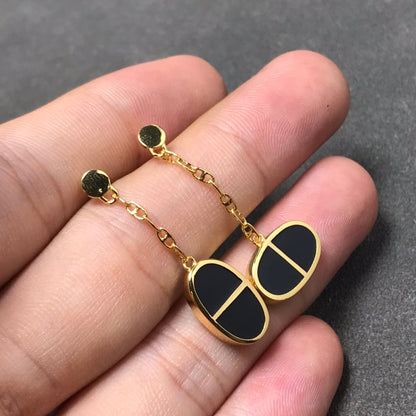 [Vintora]CHAINE VERSO BLACK CERAMIC SILVER EARRINGS