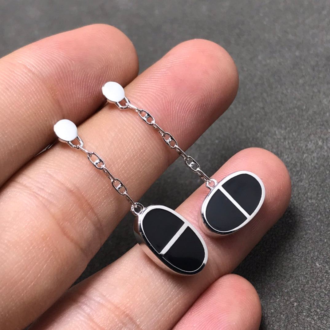 [Vintora]CHAINE VERSO BLACK CERAMIC SILVER EARRINGS