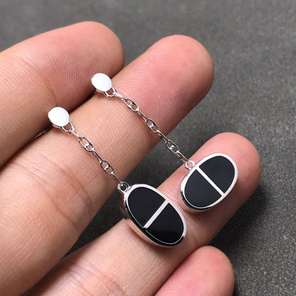 [Vintora]CHAINE VERSO BLACK CERAMIC SILVER EARRINGS