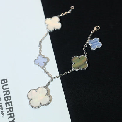 [Vintora]CLOVER BRACELET 5 MOTIFS MOP CHALCEDONY SILVER