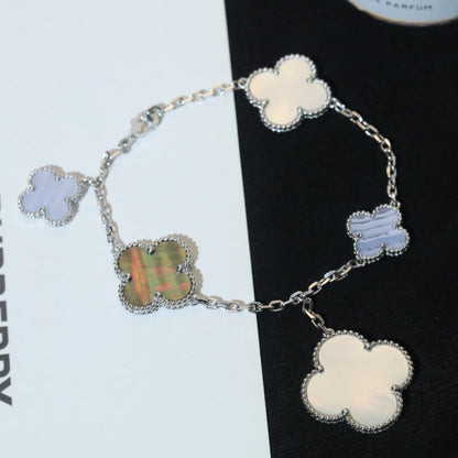 [Vintora]CLOVER BRACELET 5 MOTIFS MOP CHALCEDONY SILVER