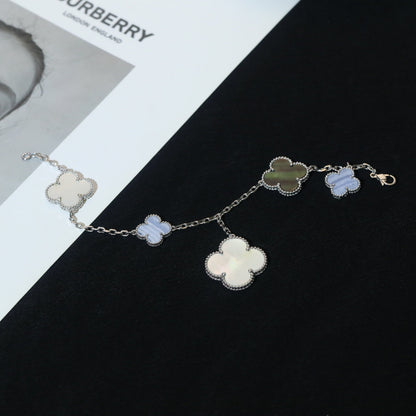 [Vintora]CLOVER BRACELET 5 MOTIFS MOP CHALCEDONY SILVER