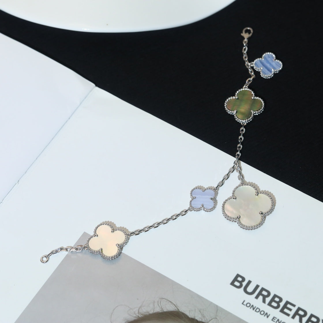 [Vintora]CLOVER BRACELET 5 MOTIFS MOP CHALCEDONY SILVER