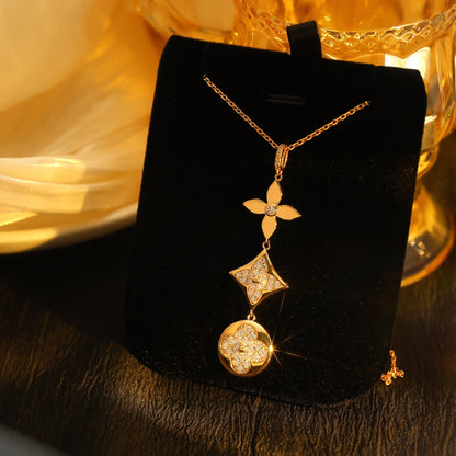 [Vintora]STAR AND SUN DIAMOND PINK GOLD NECKLACE