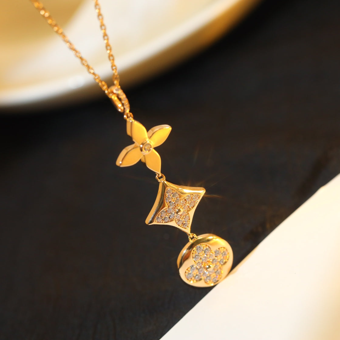[Vintora]STAR AND SUN DIAMOND PINK GOLD NECKLACE