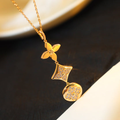 [Vintora]STAR AND SUN DIAMOND PINK GOLD NECKLACE